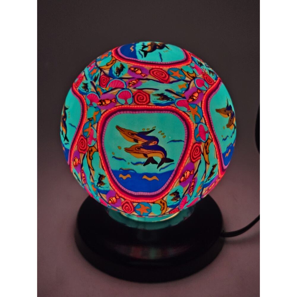 Vtg 90s Hand Painted Round Table Aquarium Light Lamp Indie Hippie Boho Nautical - Picture 12 of 13